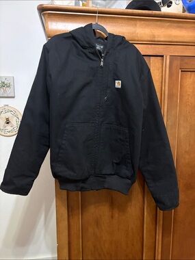 Carhartt Black Hooded Work Jacket with Chest Logo loose fit